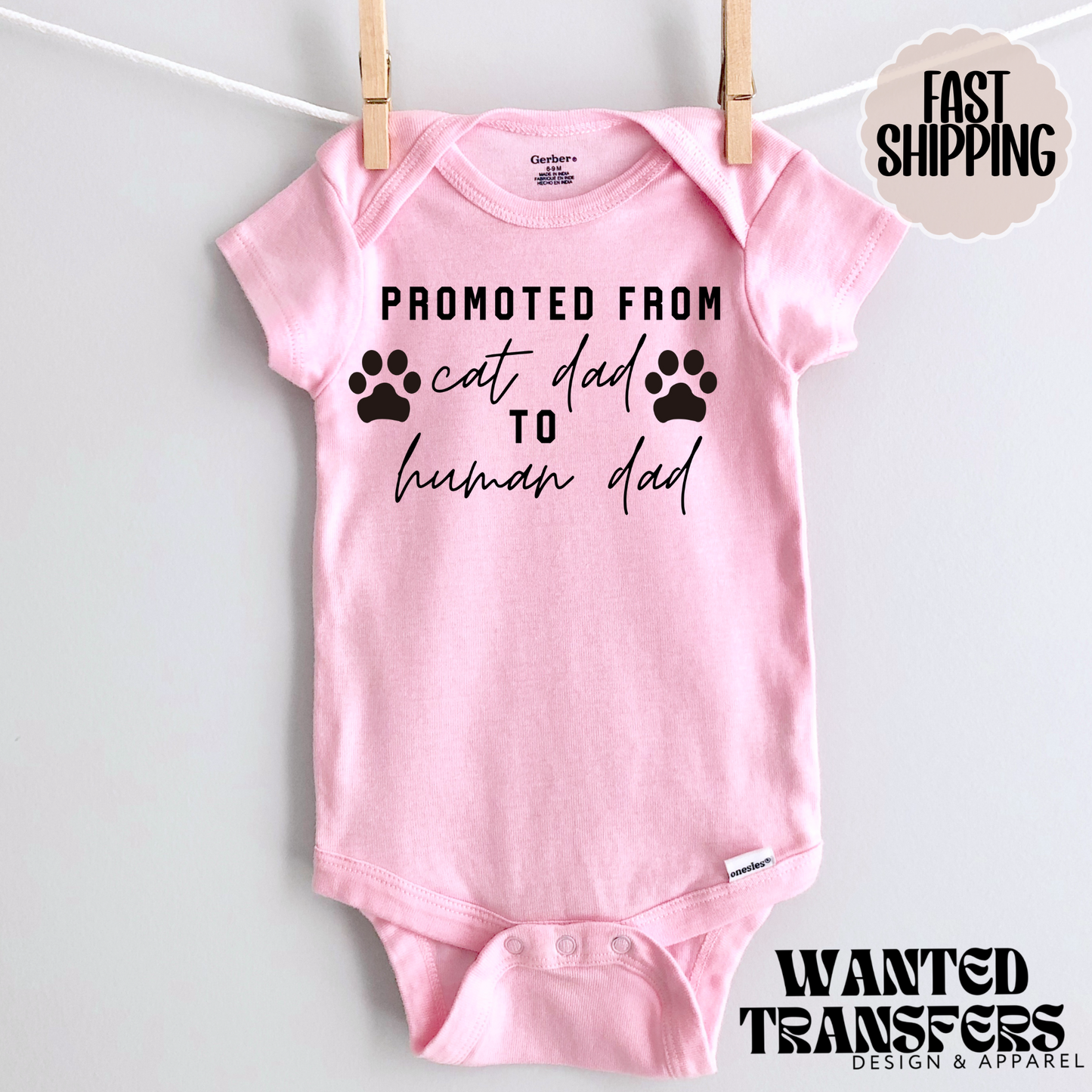 Promoted from Cat Dad to Human Dad Pregnancy Announcement Onesie®, New Baby Bodysuit, Cat Lover Pregnancy Announcement, Cute, First Baby