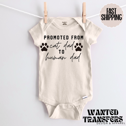 Promoted from Cat Dad to Human Dad Pregnancy Announcement Onesie®, New Baby Bodysuit, Cat Lover Pregnancy Announcement, Cute, First Baby