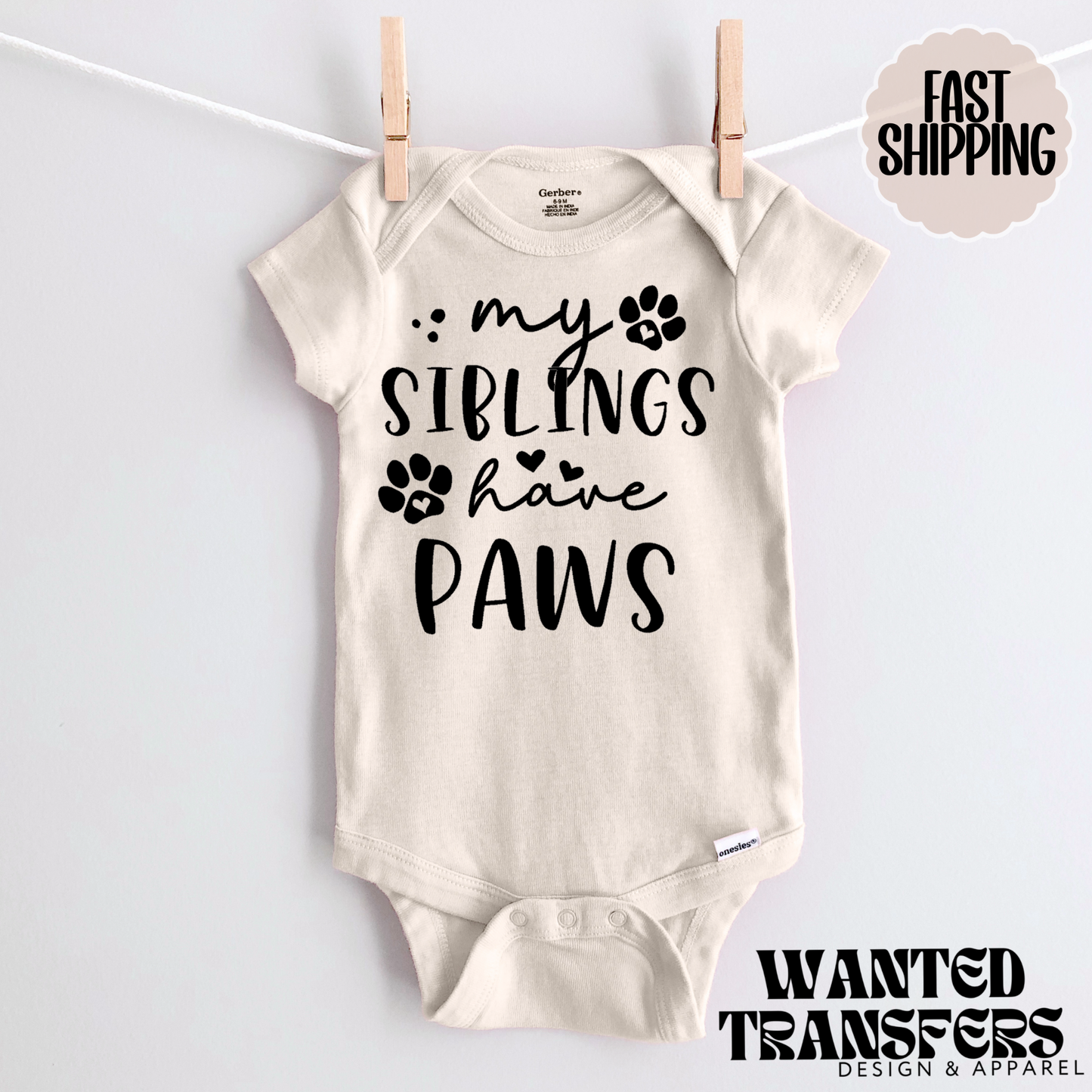 My Siblings Have Paws Pregnancy Announcement Onesie®, New Baby Bodysuit, Dog Lover Pregnancy Announcement, Cute, First Baby