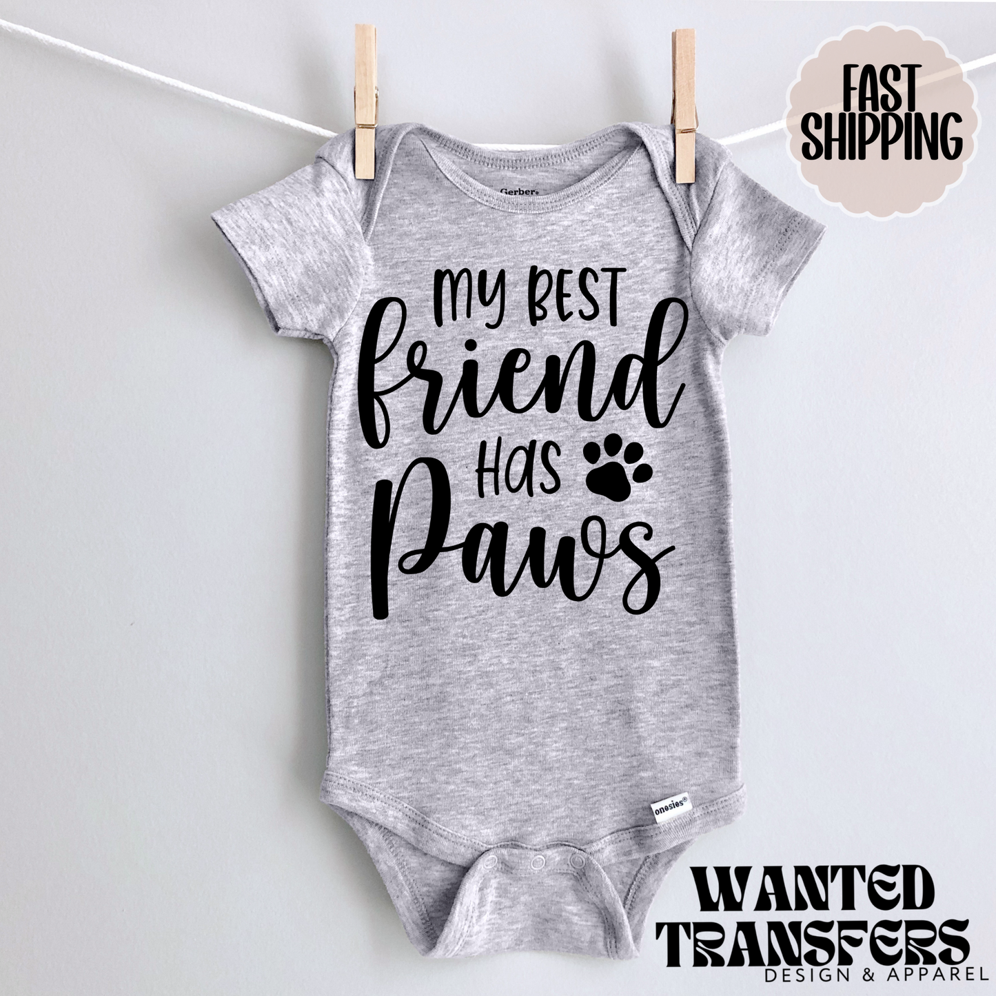 My Best Friend Has Paws Pregnancy Announcement Onesie®, New Baby Bodysuit, Dog Lover Pregnancy Announcement, Cute, First Baby