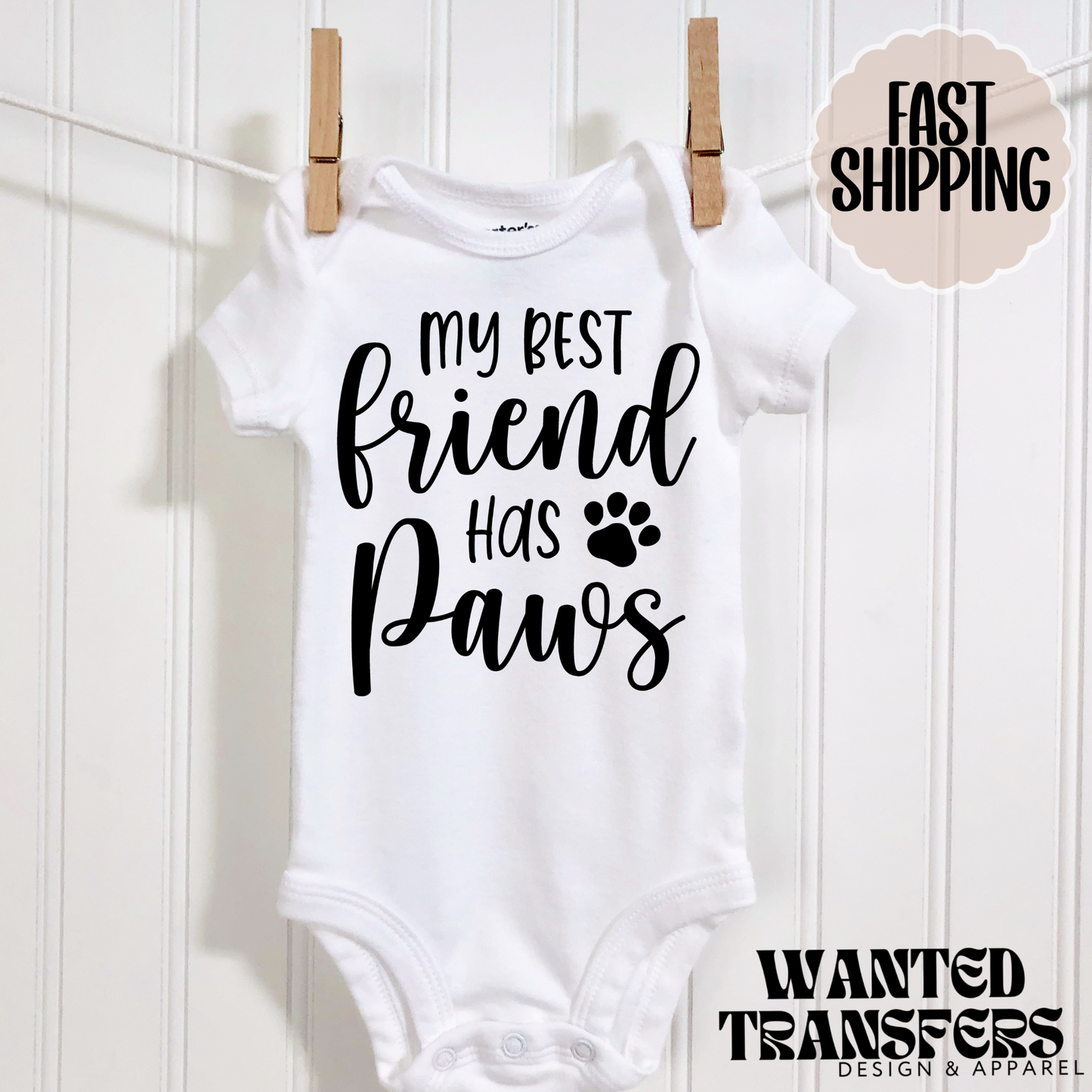 My Best Friend Has Paws Pregnancy Announcement Onesie®, New Baby Bodysuit, Dog Lover Pregnancy Announcement, Cute, First Baby