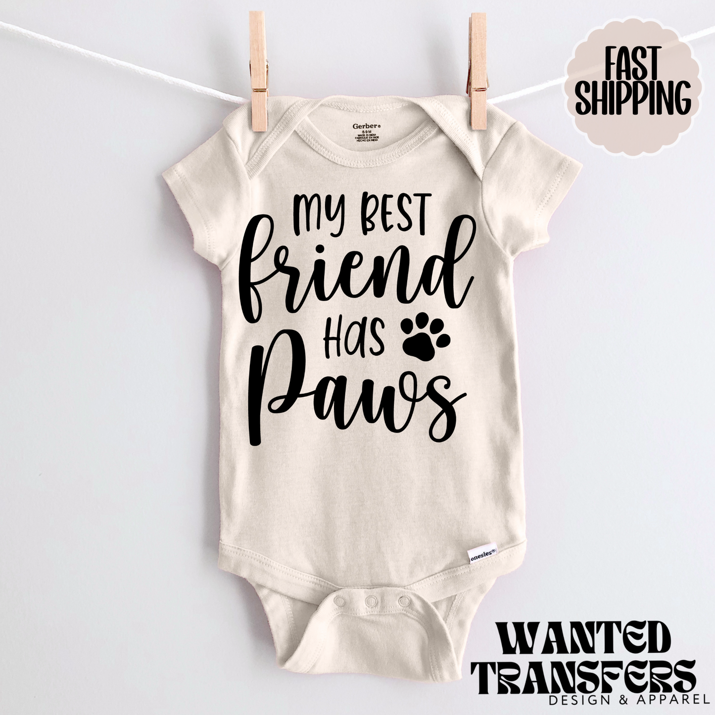 My Best Friend Has Paws Pregnancy Announcement Onesie®, New Baby Bodysuit, Dog Lover Pregnancy Announcement, Cute, First Baby