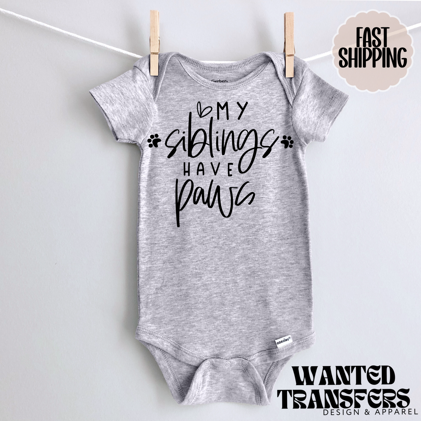 My Siblings Have Paws Pregnancy Announcement Onesie®, New Baby Bodysuit, Dog Lover Pregnancy Annooncement, Cute, First Baby