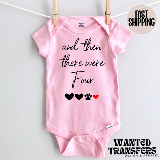 And Then There Were Four Pregnancy Announcement Onesie®, Cute Coming Home Bodysuit, New Baby, Hospital Bring Home, Dog Lover