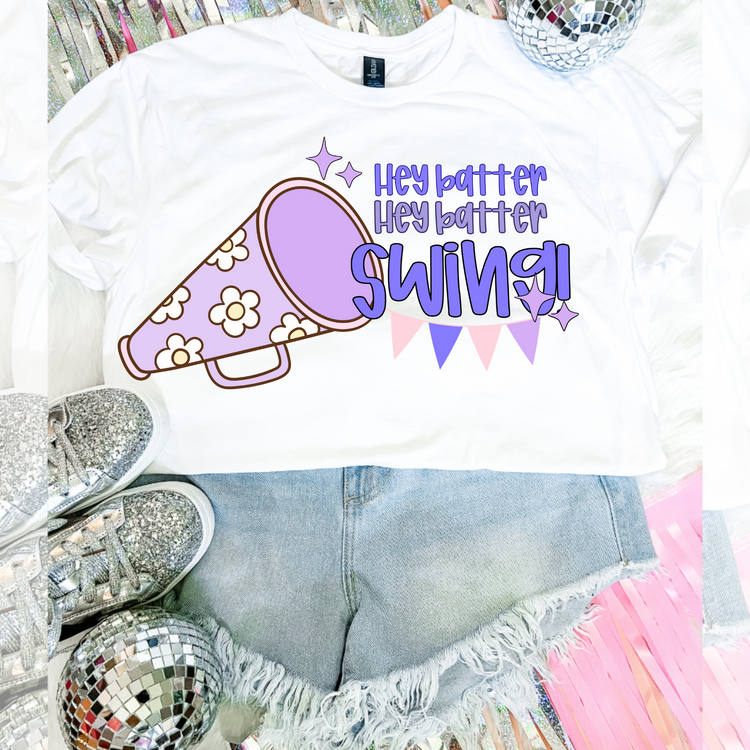 Hey Batter Batter Swing Preppy Baseball DTF Transfer