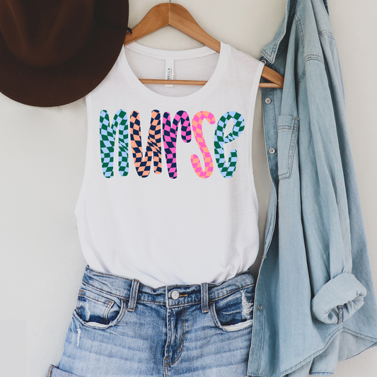 Neon Checkered Nurse DTF Transfer