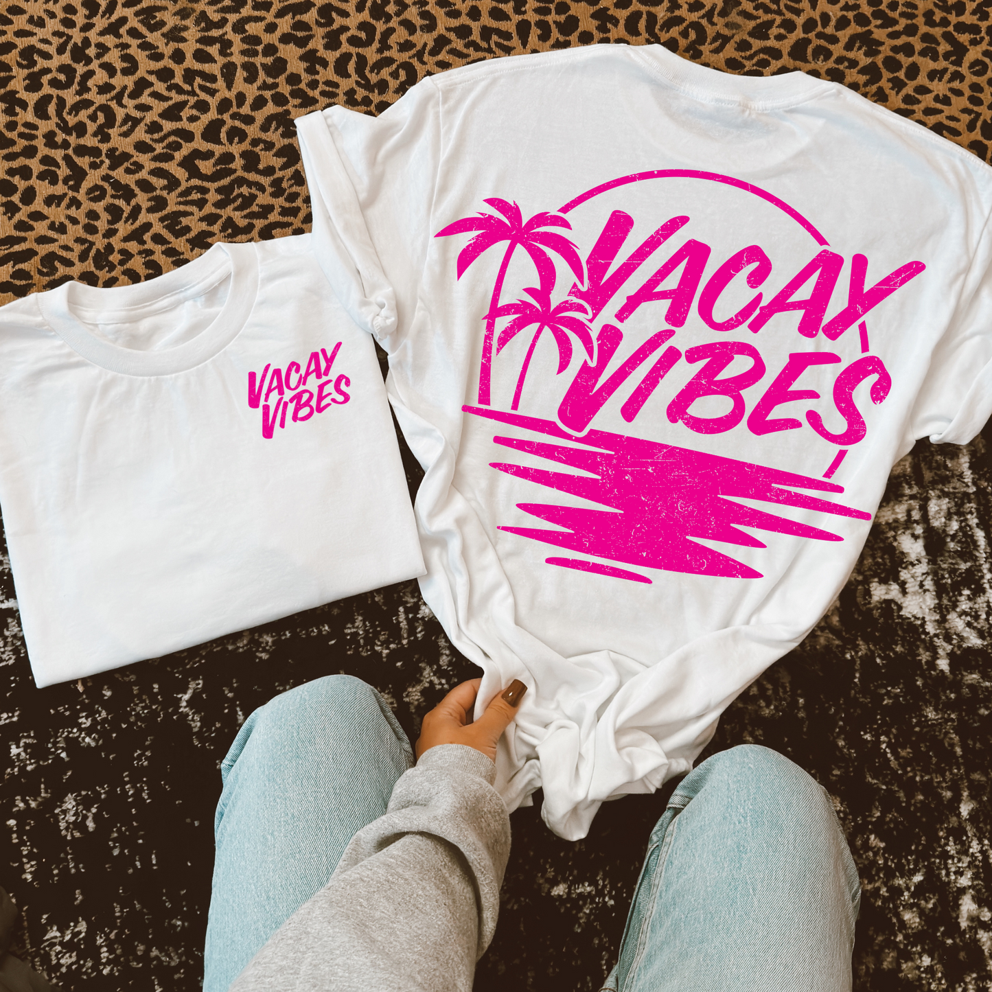 Vacay Vibes Summer Hot Pink front Pocket + Back DTF Transfer