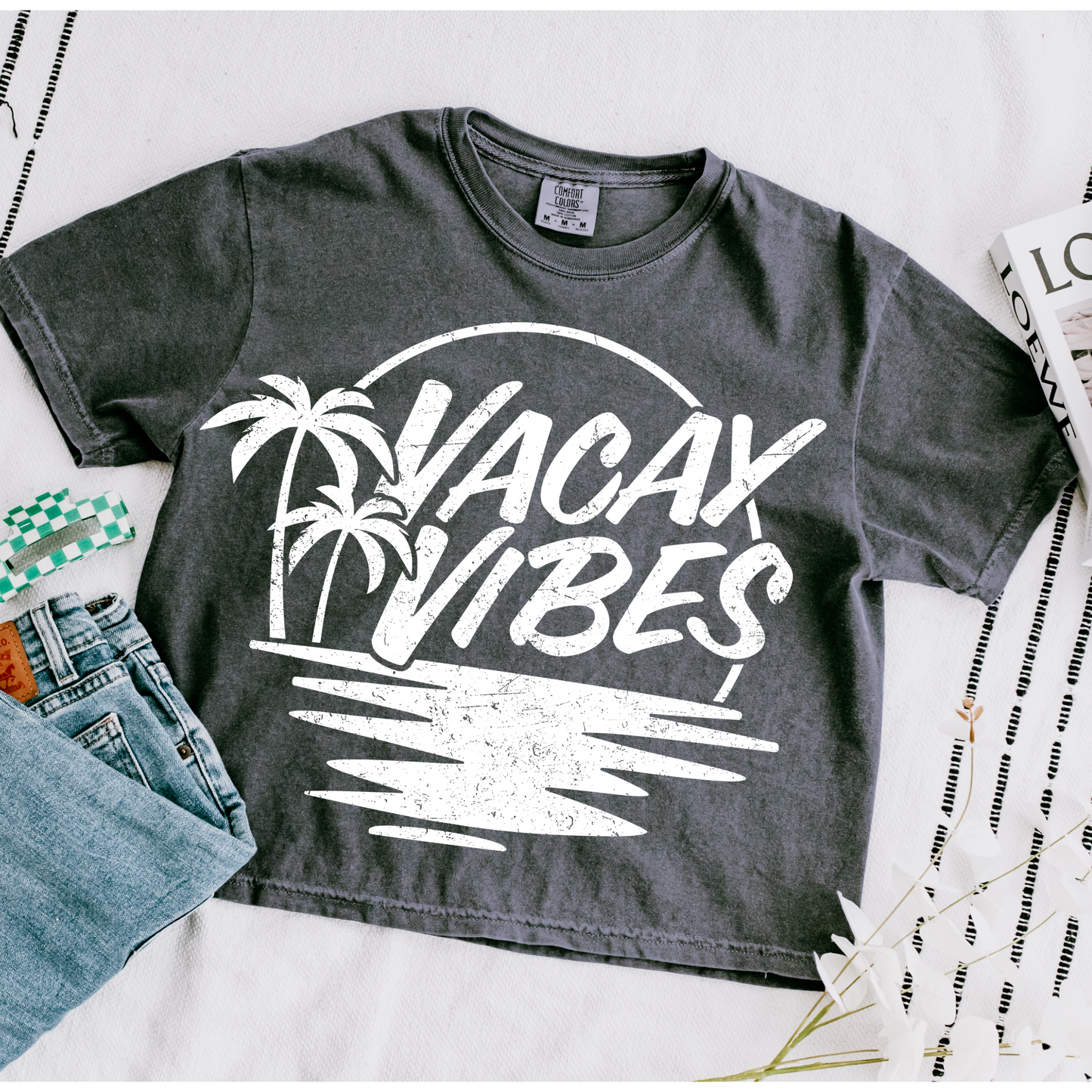 Vacay Vibes Summer White Palm Trees DTF Transfer