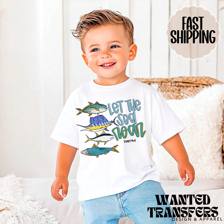 Let the Sea Roar Saltwater Fishing, Trendy Fishing Kids Graphic Tee, Unisex, Grunge, Western, Christian, Trendy Kids Tee, Everyday Tee