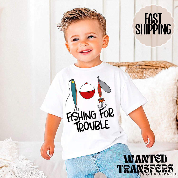 Fishing for Trouble Fishing, Trendy Fishing Kids Graphic Tee, Unisex, Grunge, Western, Christian, Trendy Kids Tee, Everyday Tee