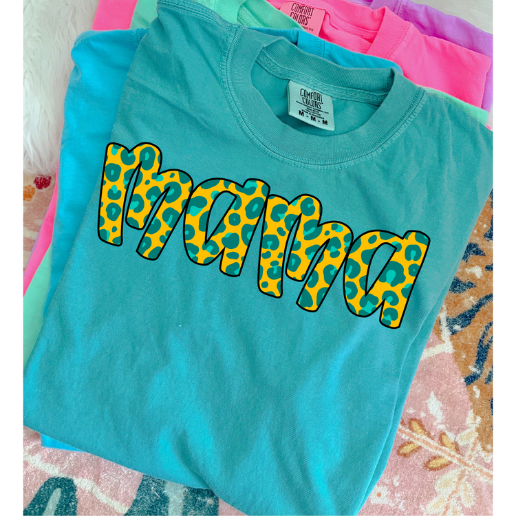 Yellow/Teal Leopard Mama Summer Neon PNG Digital Download
