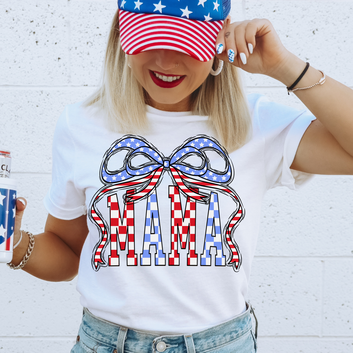 Mama Checkered Red, White, & Blue 4th of July DTF Transfer