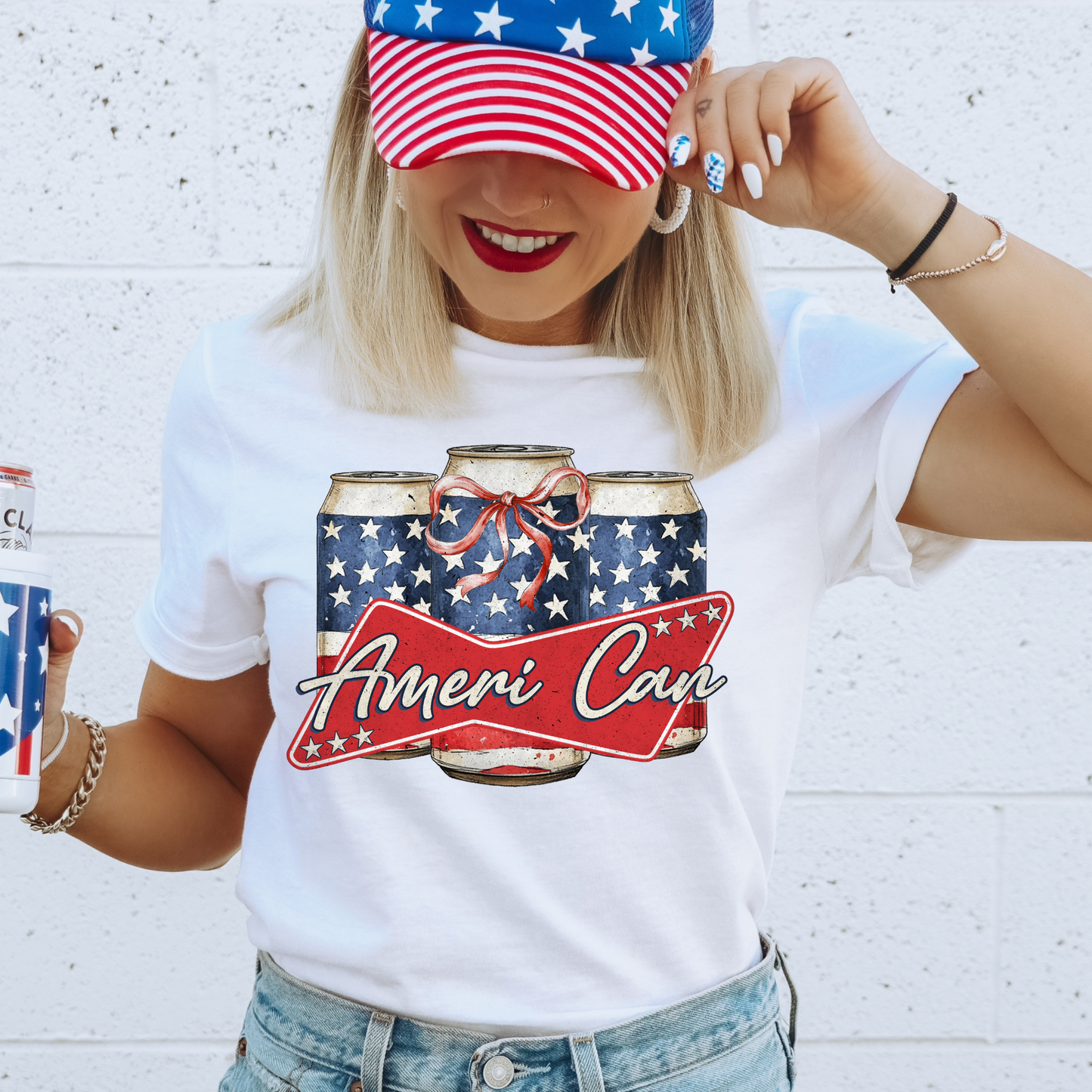 Ameri-Can Faux Sequin 4th of July DTF Transfer