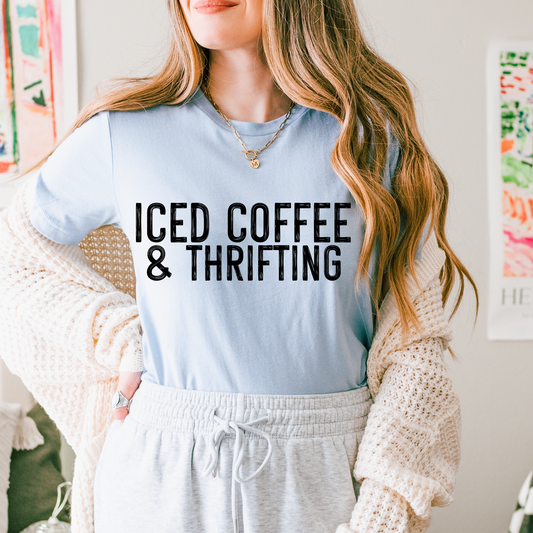 Iced Coffee & Thrifting Distressed Black Font PNG Digital Download