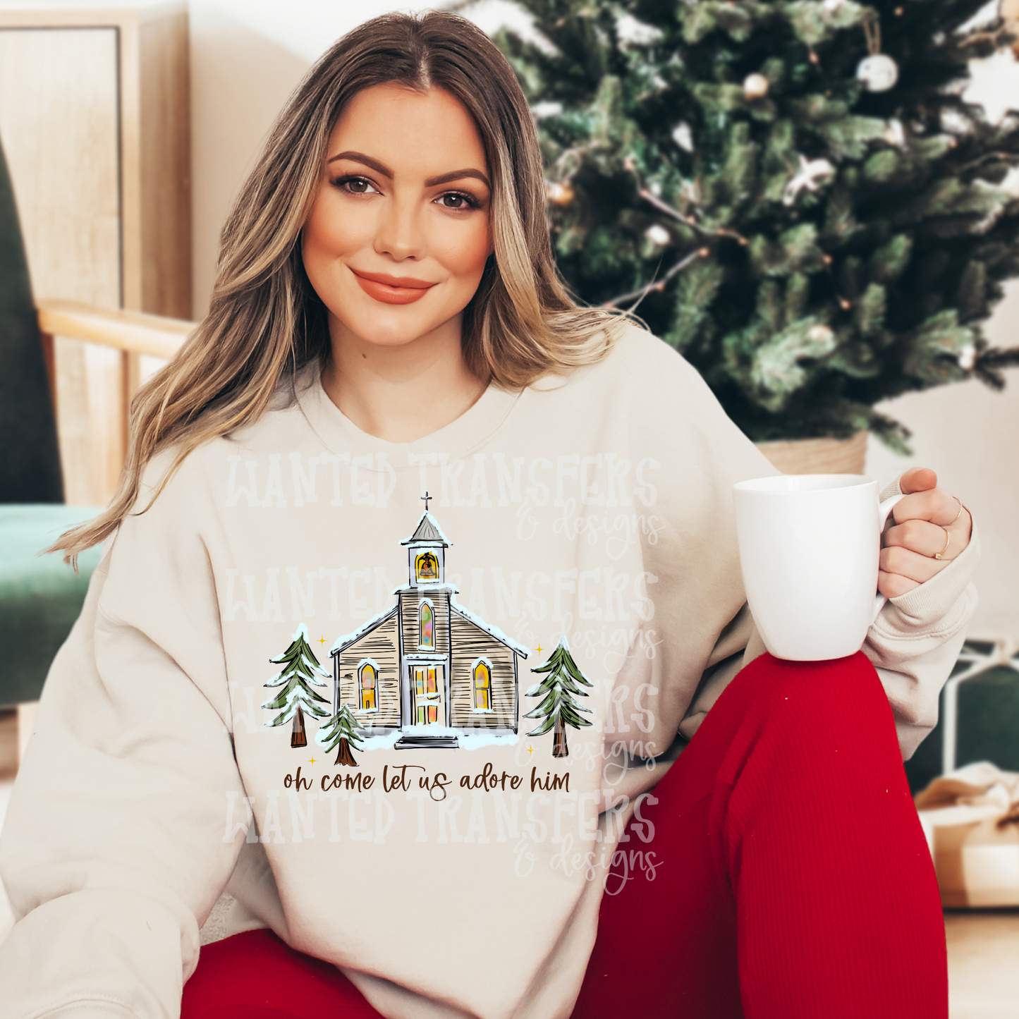 Oh Come Let us Adore Him Watercolor Exclusive Sublimation Transfer
