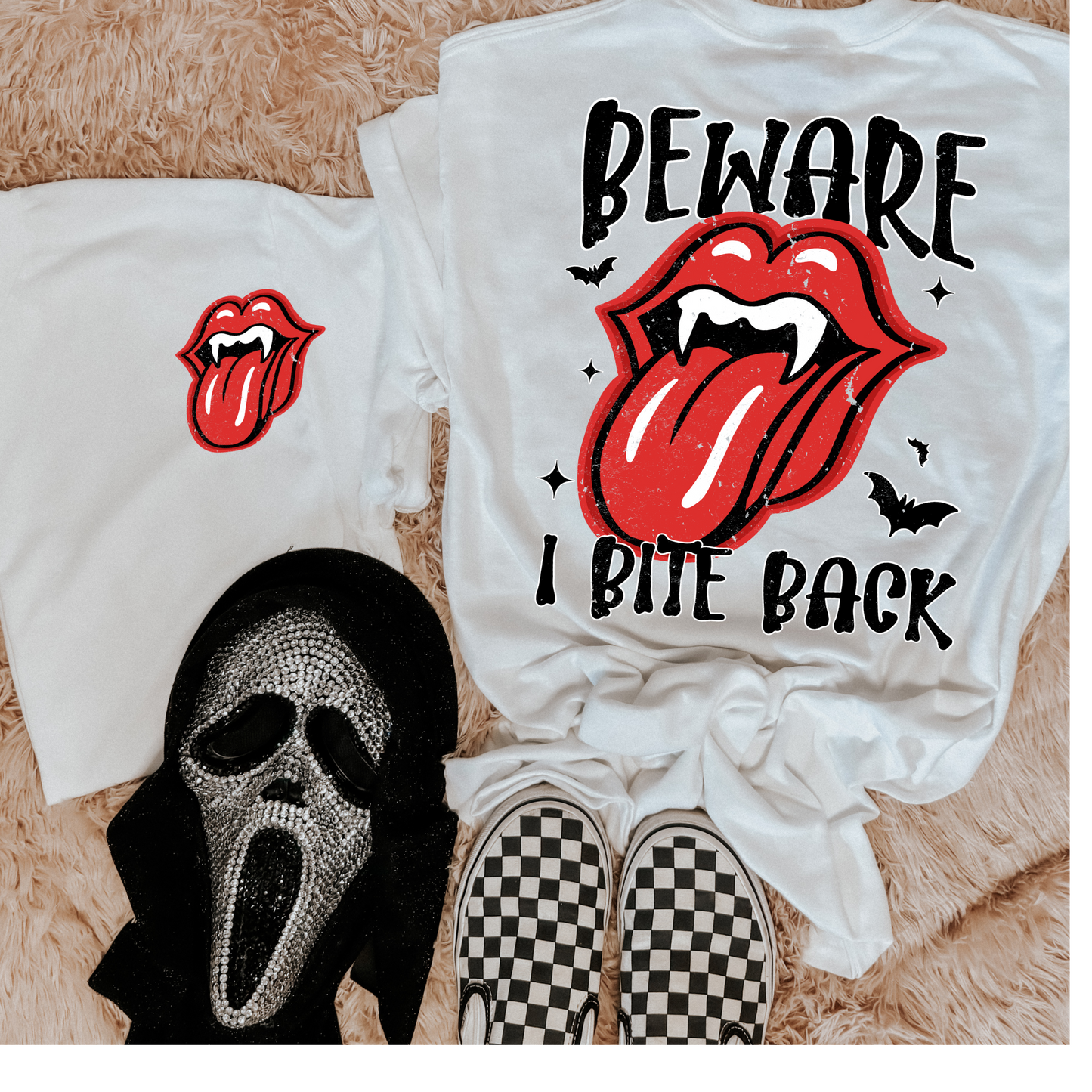 Beware, I Bite Back Halloween DTF Transfer (Pocket + Back)