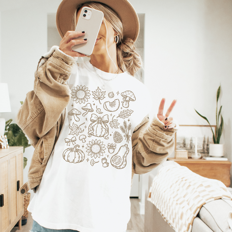 Fall Doodles Metallic Gold Single Color Screen Print Transfer