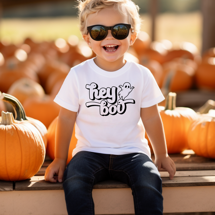 Hey Boo Ghost Toddler Halloween Single Color Screen Print Transfer