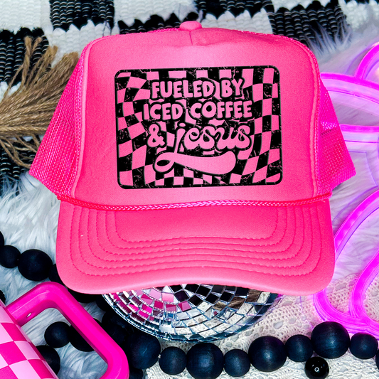 Fueled by Iced Coffee + Jesus Hat Puff Screen Print Transfer
