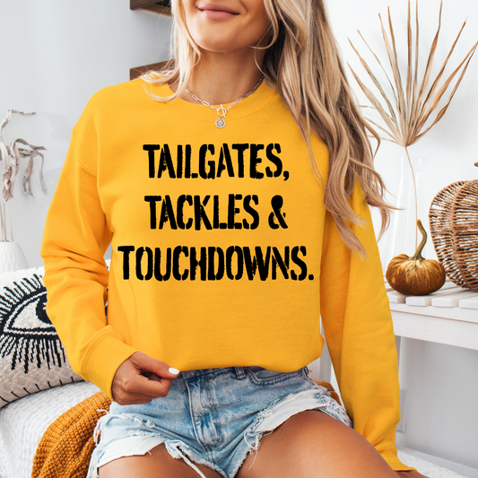 Tailgates, Tackles, & Touchdowns Single Color Screen Print Transfer