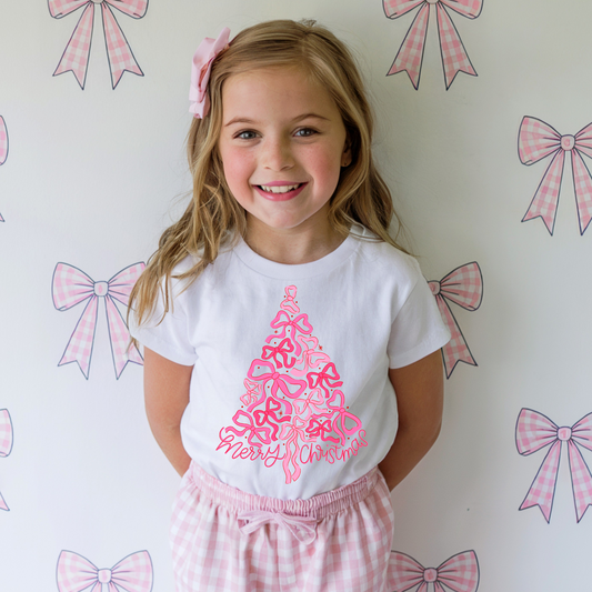 Pink Christmas Tree Coquette Toddler/Youth Clear Film Screen Print Transfer