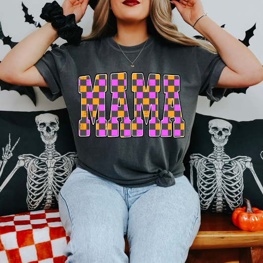 Mama Halloween Checkered Clear Film Screen Print Transfer
