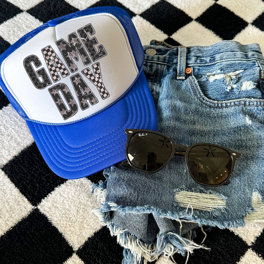 Black Stars Preppy Game Day Trucker Hat/Oversized Pocket Clear Film Screen Print Transfer