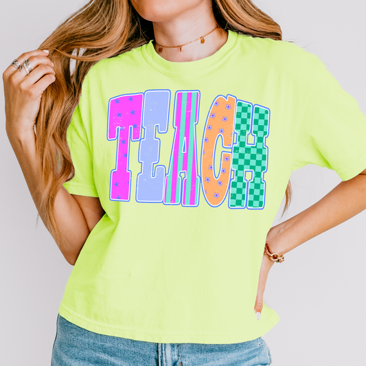 Teach Neon Teacher Clear Film Screen Print Transfer