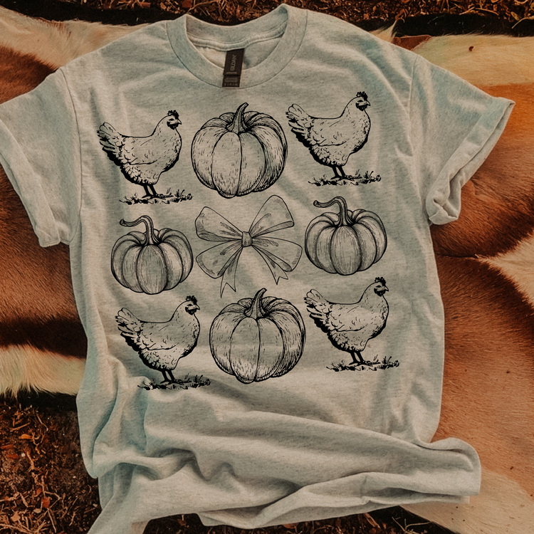 Fall Chickens Western Single Color Screen Print Transfer