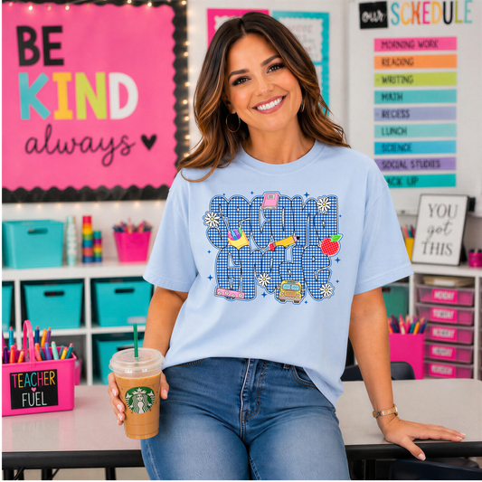 Second Grade Blue Gingham Plaid Back to School DTF Transfer