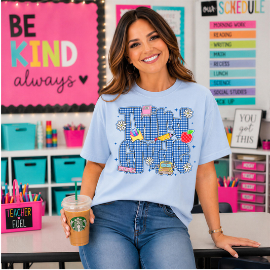 Third Grade Blue Gingham Plaid Back to School DTF Transfer