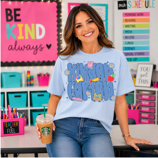 Kindergarten Gingham Plaid Back to School DTF Transfer