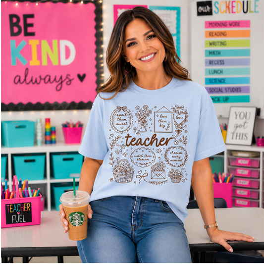 Teacher Brown Whimsical Doodles DTF Transfer