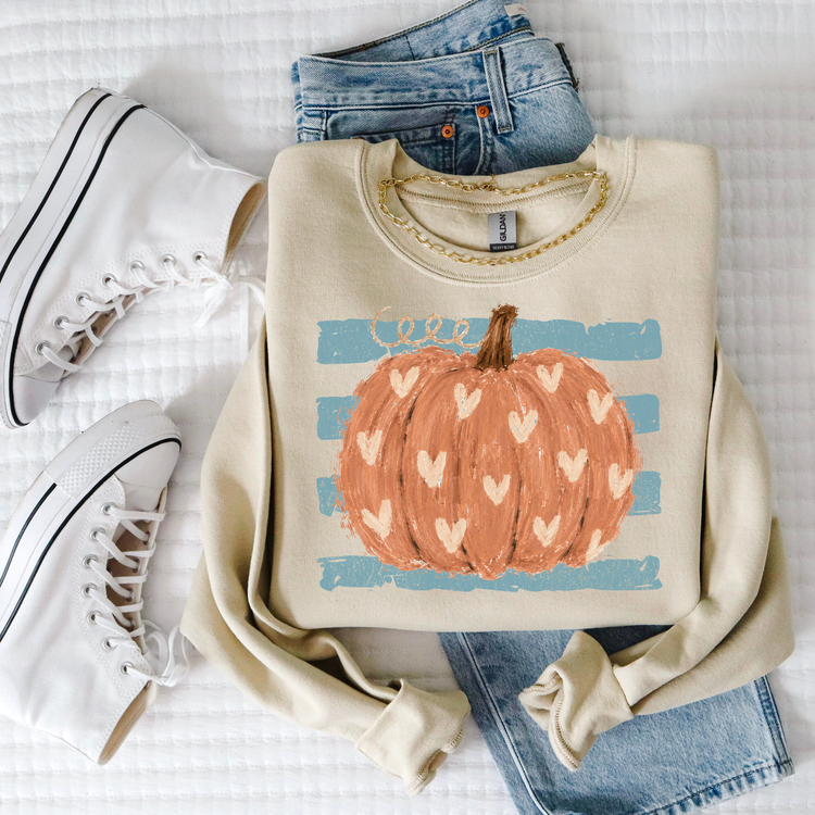 Trendy Striped Pumpkin Blue Fall DTF Transfer