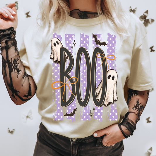 Purple Striped Boo Trendy Halloween DTF Transfer