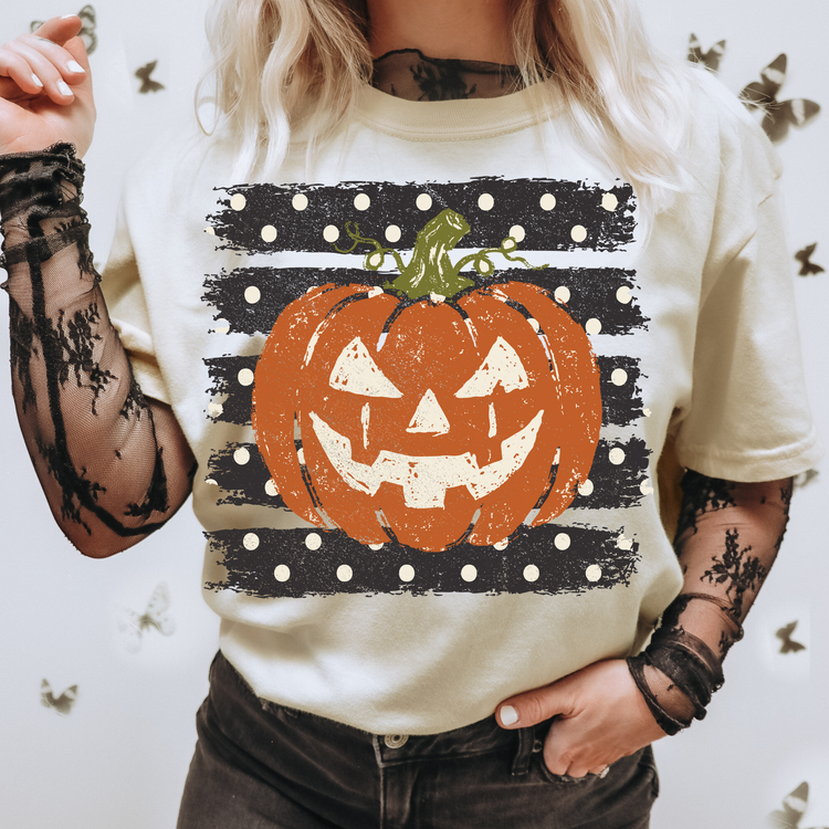 Polka Dot JackOLantern' Striped Trendy Halloween DTF Transfer