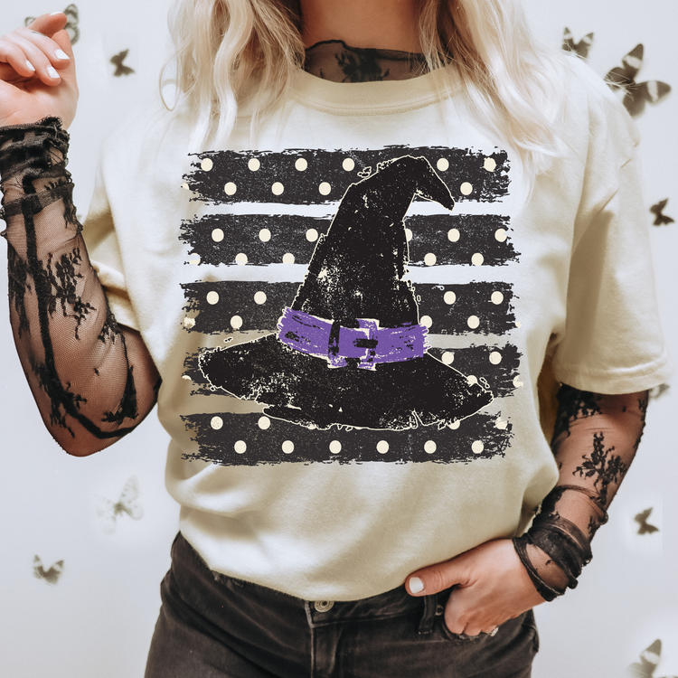 Polka Dot Witch Hat Striped Trendy Halloween DTF Transfer