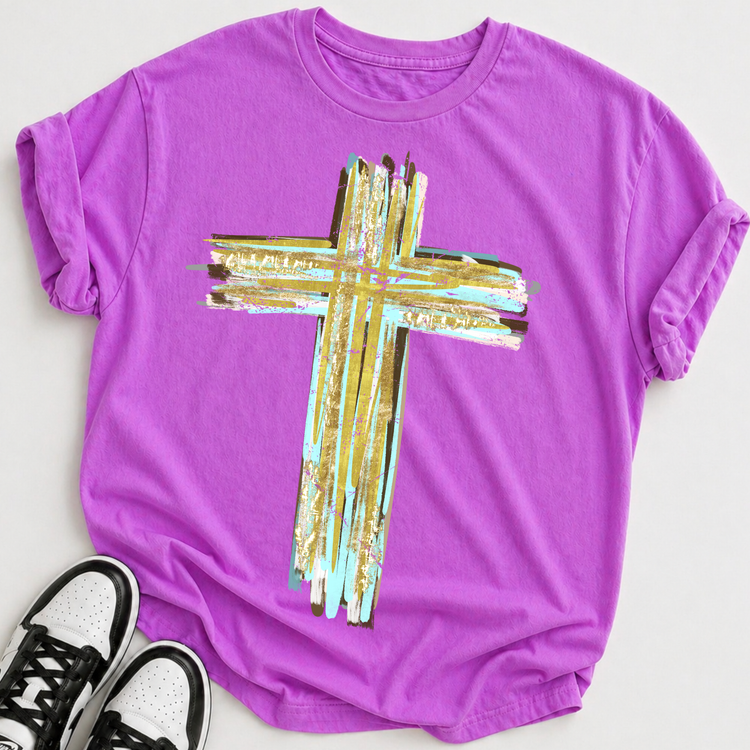 Gold Brushstroke Cross Faith DTF Transfer