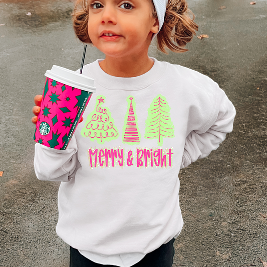 Merry & Bright Neon Christmas Toddler/Youth Clear Film Screen Print Transfer