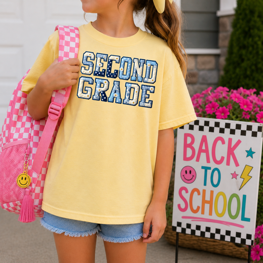 Second Grade Blue Patchwork Back to School DTF Transfer