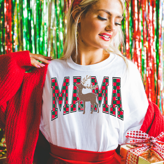 Reindeer Checkered Varsity Christmas Mama Clear Film Screen Print Transfer