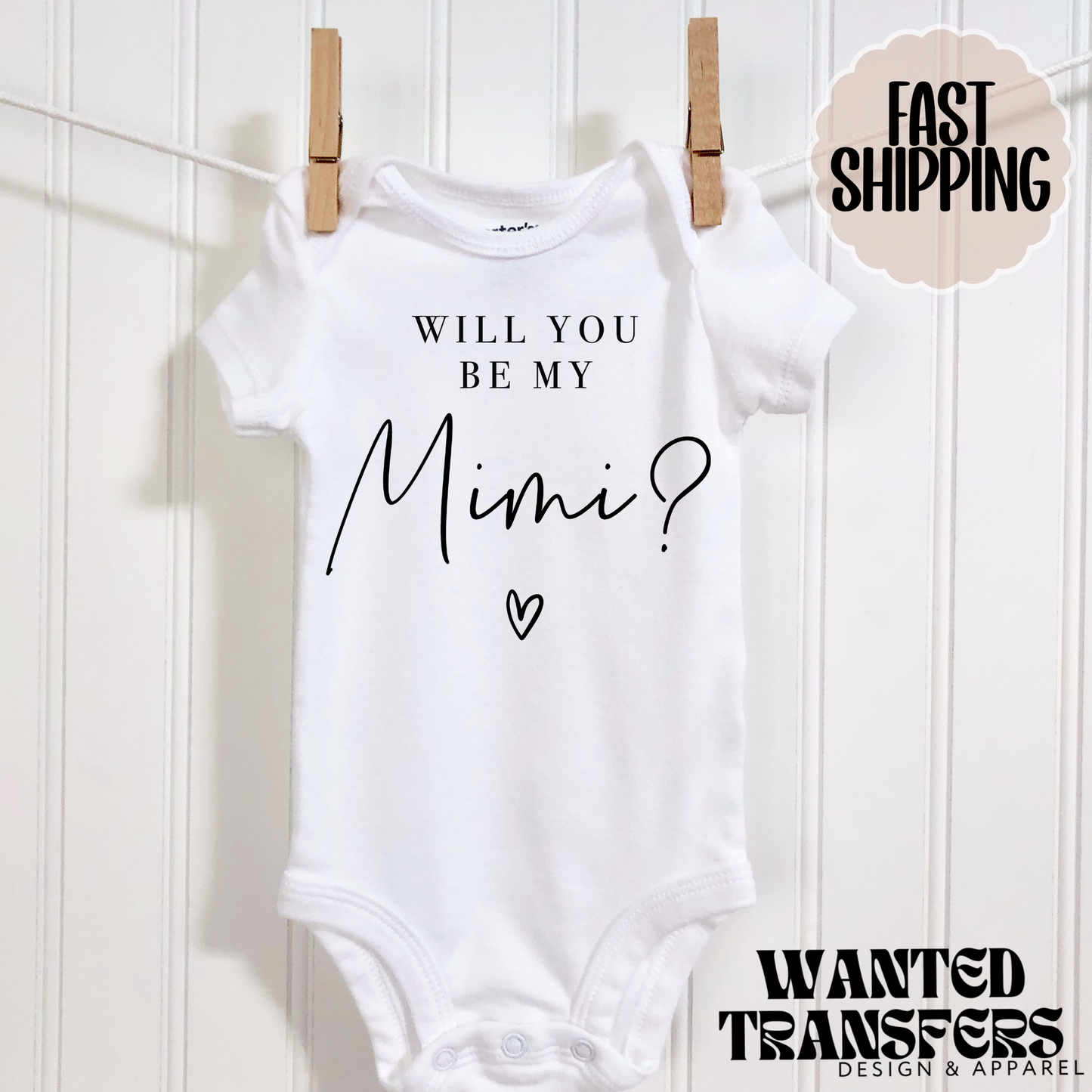 Will You be my Mimi Pregnancy Announcement Onesie®, Grandparents Baby Bodysuit, Reveal Pregnancy Announcement, Cute, Trendy Mimi Bodysuit