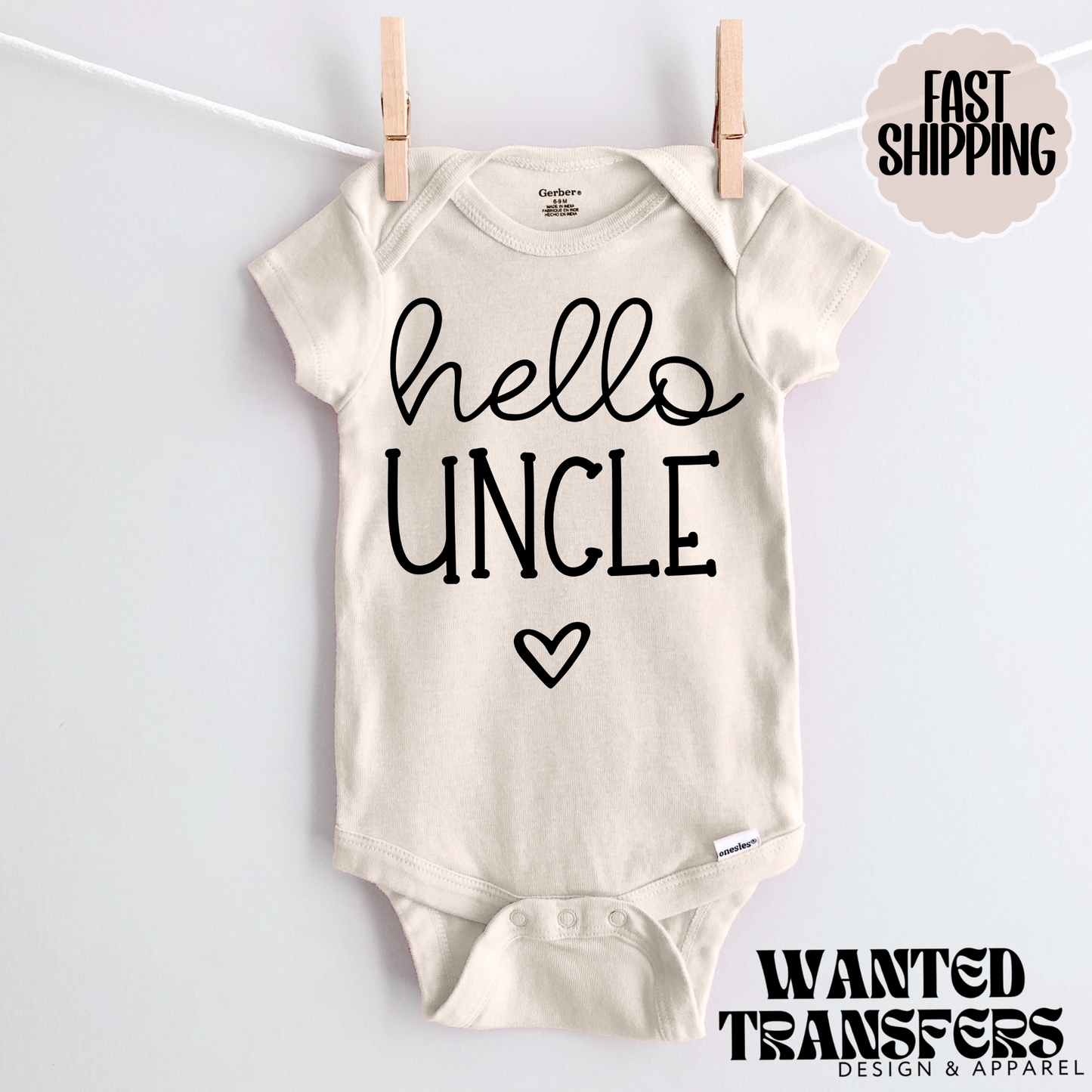 Hello Uncle Pregnancy Announcement Onesie®, Uncle Baby Bodysuit, Reveal Pregnancy Announcement, Cute, Trendy Uncle Bodysuit