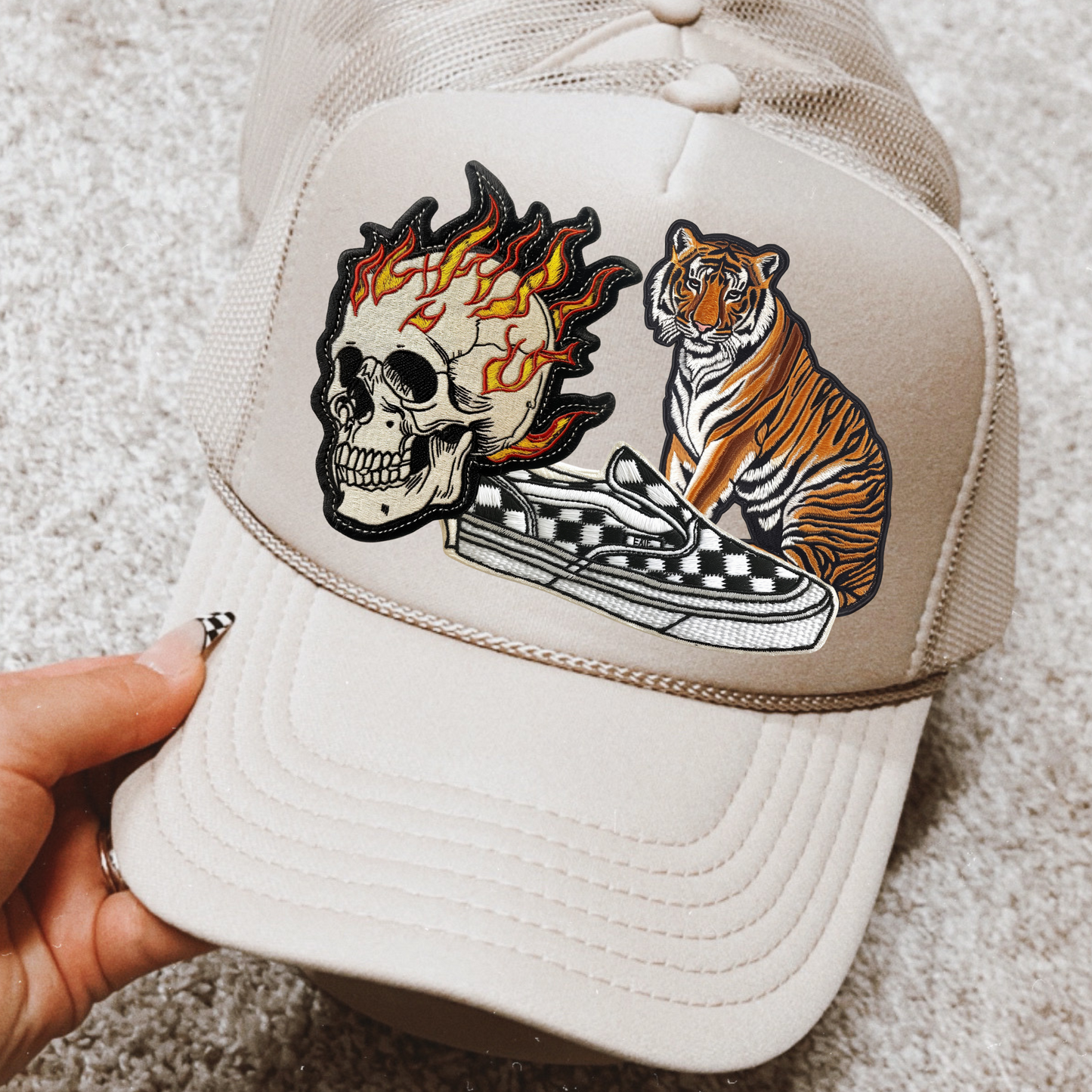 Retro Tiger Faux Embroidery DTF Transfer for Hat (NOT A PATCH)