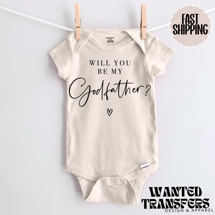 Will You be my Godfather Pregnancy Announcement Onesie®, Godfather Baby Bodysuit, Reveal Pregnancy Announcement, Cute, Trendy Godparents Bodysuit