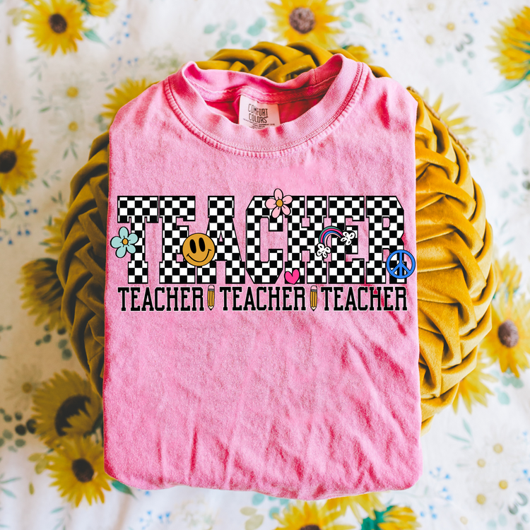 Retro Checkered Teacher DTF Transfer