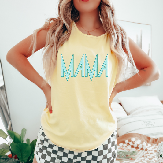 Mama Distressed Teal Retro/Edgy DTF Transfer