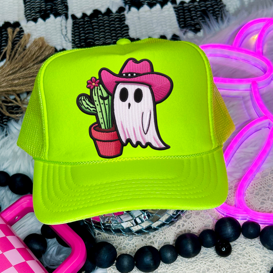 Neon Ghost Cactus Faux Embroidery DTF Transfer for Hat (NOT A PATCH)