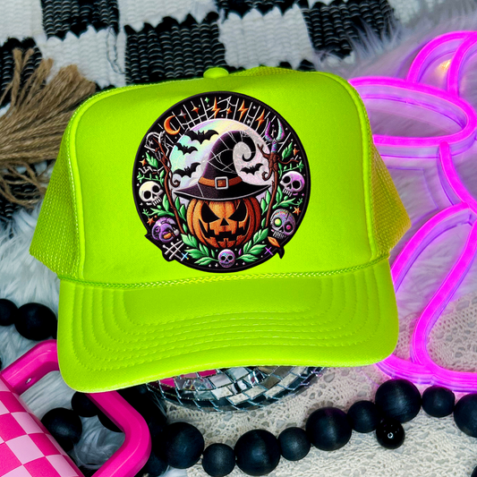 Neon Halloween Faux Embroidery DTF Transfer for Hat (NOT A PATCH)
