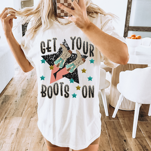 Get Your Boots On Faux Sequin DTF Transfer